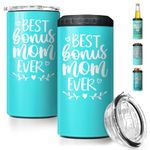 SANDJEST 4-in-1 Mom Tumbler Can Cooler Gifts for Mom from Stepson, Stepdaughter - 12oz Best Bonus Mom Ever Stainless Steel Insulated Cans Coozie Cup Mug Christmas, Birthday, Mother's Day Gifts