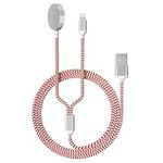 2 in 1 Watch Charger, Nylon Braided Magnetic Charger Cables for iWatch and Phone, Portable Wireless USB Charger Compatible with iWatch Series 8/7/SE/6/5/4/3/2/1 &Phone 14/13/12/11/XS &Pad - Redwhite