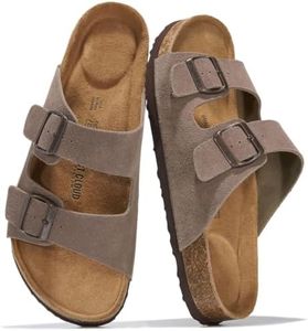 Project Cloud Genuine Leather Mens Sandals with Memory Foam Natural Cork Footbed Slides for Men Footwear - Non-Slip Double-Strap Buckle Summer Sandals (Arizona,TAUPSUEDE,10.5)