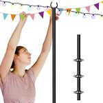 Tigerden 10ft String Light Pole for Deck Fence, Light Pole for Outdoor String Light, Perfect for Garden, Backyard, and Patio Lighting Stand for Parties, Wedding - Matte Black Finish - 1 Pack