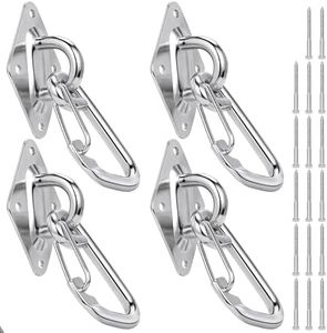 TooTaci 4Pack Hammock Hooks Heavy Duty, M10 304 Stainless Steel Pad Eye Hooks with 10mm Closed Snap Hook&Screws—3400 lb Capacity Hammock Hanging Kit for Porch Swing Hanging, Wall Ceiling Mount Hanger