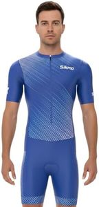 Men's Cycling Skinsuit Gel Padded One Piece Trisuit Bike Top Short Sublimated Design, Blue, X-Large