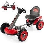 Maxmass Kids Electric Go Kart, 12V Battery Powered Vehicle Car with Adjustable Steering Wheel & Seat, Cup Holder and LED Lights, Folding Toddlers Ride On Racer for 2-5 Years Old (Red)