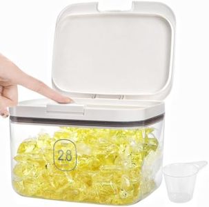 Tlence 94 OZ/2.8L Laundry Pods Container, One-Press Lid Laundry Powder Holder Dispenser, Clear PET Detergent Sheet Organizer with Measuring Cup for Booster Beads, Dryer Balls, Flour, Pet Food