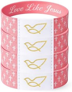 4Pcs Christian Bible Verse Bracelets, Daily Scripture Wristbands – Tap Phone for Inspiration, Faith Devotion Bracelets for Women, Men & Teens, Baptism, First Communion, Religious Gifts (Pink (4Pcs))
