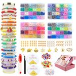 BraceArt 14,000 PCs Clay Beads Bracelet Making Kit, 6MM 96 Colors 4 Boxes Friendship Kit de Bracelet for Girls, Flat Preppy Beads for Jewelry Making, Polymer Heishi Beads with Charms Gift Crafts (96 Colors)