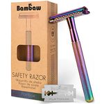Bambaw Rainbow Double Edge Safety Razor for Men | Reusable Metal Razor Eco Friendly DE Razor | Safety Razors Men | Safety Razors Fit All Double Edge Razor | Men's Safety Shaving Razors