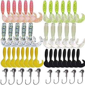 Grub Fishing Lures Jig Heads Hooks Kit Crappie Jigs Soft Worms Lures Smell Tube Baits Tube Jigs Kit Swim Bait Set for Bass Trout Bluegill Panfish Saltwater Freshwater Fishing 17/48/110pcs