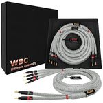 WORLDS BEST CABLES 3 Foot Ultimate - 9 AWG - Ultra-Pure OFC - Premium Audiophile HiFi Bi-Wire Speaker Cable Pair with Eminence Gold Banana Plugs & Silver Tweed Jacket