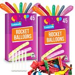 90pk SOL Rocket Balloons Assorted Colours | Flying Balloons | Party Balloons Whistling Balloons Party Bag Fillers for Kids | Noisy Balloons | Screaming Balloons Latex Balloons Loot Bags Favours