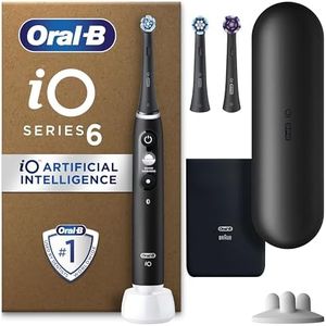 Oral-B iO6 Electric Toothbrushes For Adults, 3 Toothbrush Heads, Travel Case & Toothbrush Head Holder, 5 Modes With Teeth Whitening, 2 Pin UK Plug, Black