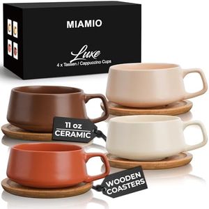 MIAMIO - 4 tazze da caffè da 320 ml/set di tazze e piattini/eleganti e moderne tazze da caffè in gres - set di 4 pezzi della collezione Luxe (Classico Pastello)