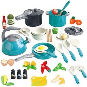 Juguetes de Cocina para niños Accesorios, 61 Piezas Utensilios Cocina Juguete con Ollas y Sartenes, Frutas y Verduras para Cortar, Juego de Roles de Chef Infantil, Regalo para Niñas Niños 3 4 5 Años