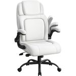 Yaheetech Faux Leather Executive Office Chair with Flip-up Armrests Large Cushioned Seat Task Chair Adjustable Ergonomic Desk Chair for Home Office White