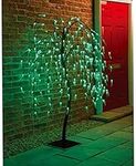 Homme Concept - 5 FT Weeping Willow Tree 240 Green LED lights with Metal Square Base Christmas Garden ornaments for home Xmas display Decoration Indoor/Outdoor