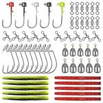 Senko Worms Fishing Lures Kit 55pcs/box Soft Stick Baits Twist Lock Hooks Ned Rig Jig Heads Swivels Fishing Tackle Kit for Wacky Rig Bass Trout Fishing