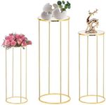 3PCS Cylinder Pedestal Stands for Parties, Gold Metal Plant Round Cylinder Stands for Party Flowers, Display Columns Pedestal Stand Cylinder Tables for Vases Birthday Party Backdrop Decorations