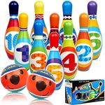 STAY GENT Kids Bowling Set Skittles Game 10 Pins and 2 Balls for Kids and Toddlers, Soft Bowling Set 10 Multi-Coloured Indoor Outdoor Educational Toys for Children 3+ Years Old