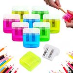 Manual Pencil Sharpeners Bulk for Kids - ForTomorrow 24 Pack Hand Held Colored Pencil Sharpener Dual Hole with Lid for School Class, Aiguise Crayon