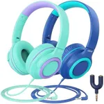 iClever [2 Pack Kids headphones for girls boys 94dB Safe Volume Limited - Wired Headphones with Sharing Splitter, Tangle-Free Foldable Stereo Headphones for School/Tablet/Travel