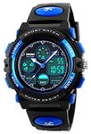 Kids Analog Digital Electronic Sports Watches Multifunctional Military Time Dual Time Alarm Stopwatch Day Date Quartz 50M Waterproof LED Watch (Blue)