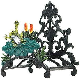 Sungmor Soporte de manguera de jardín hierro fundido – pintado a mano para manguera de agua montado en la pared – Estante de manguera colgante – Mayordomo de almacenamiento de carrete de manguera