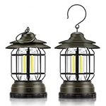 Fulighture Camping Lantern [2-Pack] Portable Camping Light Battery Powered, Retro Camping Lamp Waterproof Hanging LED Tent Light for Outdoor Hiking Garden Fishing Emergency (Dark Green)