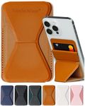 Elite Tech Gear Secure Phone Card Holder with Adjustable Stand - Compatible with iPhone & Android - Adhesive Phone Case Wallet for Cards - Vegan Leather - Brown