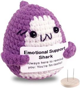 AicooFest Positive Crochet Animals Emotional Support Shark Decor Gifts Homemade Funny Emotional Support Plush Knitted Doll with Positive Card for Women Men Birthday New Year