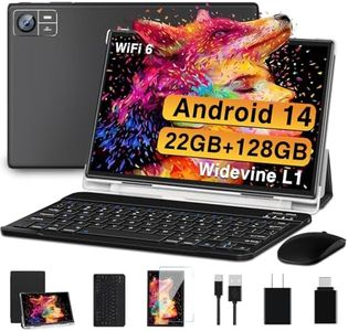 Android 14 Tablet 10.1 inch Tablets 22GB RAM 128GB ROM 1TB Expand, Octa-Core Tablet with Keyboard Mouse Case, Widevine L1, 1280x800 IPS HD Touch Screen, 8000mAh Battery GPS Tablet PC (Black)