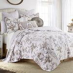 Levtex Home - Pisa Quilt Set - King/Cal King Quilt + Two King Pillow Shams - Floral Contemporary Peacock - Grey and Taupe - Quilt Size (106x92in.) and Pillow Sham Size (36x20in.) - Reversible - Cotton