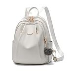 NICOLE & DORIS Women's Fashion Backpacks Large Rucksack Waterproof Casual Daypacks Multi Pocket Anti-theft Backpack PU Leather School Bags with Pompom Charm White