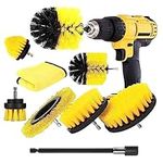 YIHATA Drill Brush Cleaning Brushes Set, 9 Pack Extended Long Attachment Power Scrubber Brushes for Cleaning, Great for Car Carpet Floor Bathroom Toilet Kitchen Ceramic Surface Yellow