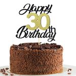 30th Birthday Cake Toppers,Black&Gold Glitter Cake Decorations,Happy 30th Cake Toppers for Men Women Birthday Themed Party,1PC