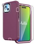 Case for iPhone 15 Case with 2 Tempered Glass Screen Protectors + 2 Camera Lens Protectors, Military Grade Shockproof Durable Hard Case for iPhone 15 6.1 Inch (Wine Pink)