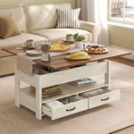 VASAGLE Lift Top Coffee Table, Center Table with Storage, Gas Spring, 2 Drawers and 3 Hidden Compartments, Open Shelf, for Living Room, Home Office, Honey Brown and Rustic White ULCT254W01