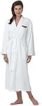 Plush Lined Microfiber Bath Robe for Women or Men - Super Soft, Durable Luxury Spa, Resort & Hotel Bathrobe, Generously Sized, White W/ Navy Trim, Large