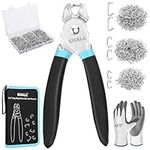 SHALL Hog Ring Pliers Kit with 600pcs Galvanized Hog Rings (3/8’’, 1/2’’, 3/4’’) for Upholstery, Fence, Animal Pet Cages, Bungee Cords, Bagging, Protective Gloves, Storage Case & Bag Included