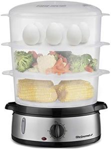 Elite Gourmet EST4401 Electric Food Vegetable Steamer with BPA-Free 3 Tier Stackable, Nested Basket Trays, Auto Shut-off 60-min Timer, 800W, 9.5 Quart, Stainless Steel