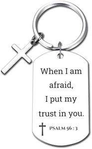 GiftYou Psalm 56:3 Inspirational Scripture Keychain with Cross Pendant - Bible Verse Key Chain Religious Gift for Christian (Psalm 56:3)
