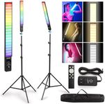 Abeststudio Upgraded RGB LED Video Light Stick, 2 Packs Handheld Dimmable Fill Light 3000K~6000K CRI90+ Video Lights with Stands/Filters/Carry Bag for YouTube Video Recording Photography Gaming