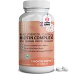 Hair Growth Biotin Complex 10,000mcg with Marine Collagen, Selenium, Keratin & Zinc | x60 Tablets | Hair Growth, Thickness, Strength & Volume | Men & Women Hair Support Supplement