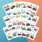 PapaKit Vehicles & Airplanes 36 Temporary Fake Tattoo Set, 18 Individually Wrapped Sheets | Kids Girls & Boys Birthday Party Favor Gift Supply, Non-Toxic Safe Removable