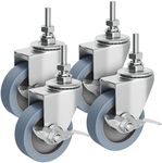 Houseables Caster Wheels Casters Set of 4 3 inch Rubber Heavy Duty Threaded Stem Mount Industrial Castors Locking Metal Swivel Wheel Replacement for Carts Furniture Dolly Workbench Trolley