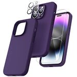 TOCOL 5 in 1 for iPhone 14 Pro Max Case, with 2 Pack Screen Protector + 2 Pack Camera Lens Protector, Liquid Silicone Slim Shockproof Cover [Anti-Scratch] [Drop Protection] 6.7 Inch, Deep Purple