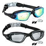 KCDMBUE Swim Goggles - 2 Pack Swimming Goggles Anti Fog No Leaking For Adult Women Men (Aqua & Light Black)