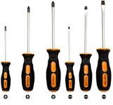 Durable 6pc Screwdriver Set – Chrome Vanadium Steel with Magnetic Tips – includes 3X Flat-Head sizes: 3x75mm/5x100mm/6x100mm and 3X Phillips-Head: PH0x75mm/PH1x100mm/PH2x100mm