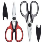 Left Handed Scissors Kitchen Shears, Kitchen Scissors All Purpose Heavy Duty Meat Scissors Poultry Shears,Safe Food Cooking Scissors Stainless Steel Utility Scissors, 2-Pack (Black Red, Black Gray)