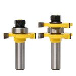 Bestgle 2pcs 1/2-Inch Shank Matched Tongue and Groove Router Bit 3 Teeth T-Shape Panel Cabinet Door Flooring Wood Milling Tenon Cutter Woodworking Tools