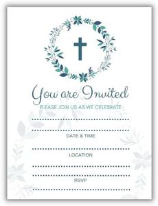 Elcer 25 Religious Invitations – Boys or Girls -, Fill In Blank cards Invites - Baptism, Confirmation, Holy Communion, Christening, Reconciliation, Baby Dedication with envelopes, 5x7 inches